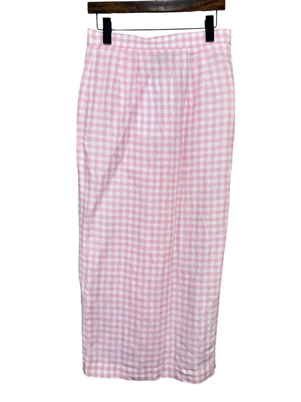 NEW Sleeper Lili Marleen Gingham Pink White Midi Linen Blend Skirt Medium - Picture 5 of 9